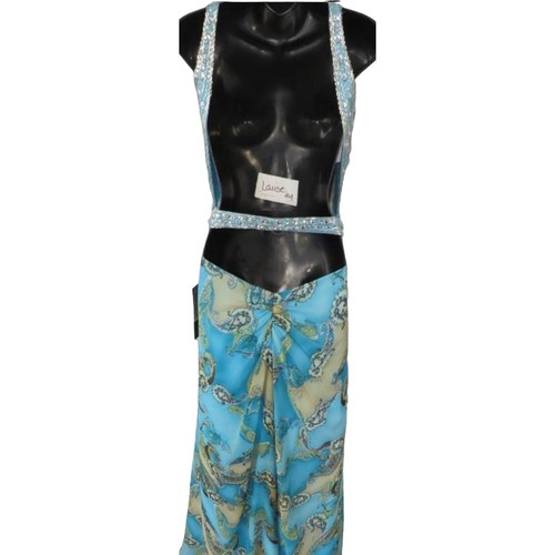 NWT Laffe Jasmine SZ. 12 PAISLEY Sequin Blue Halter Formal Summer Low Back Dress - Picture 3 of 20