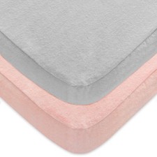 Pack and Play Sheets 2 Pack, 100 Cotton playard sheet, Grey pink Flannel
