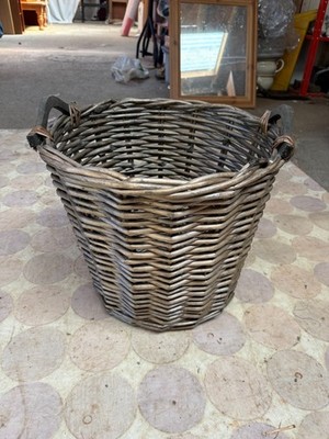 Holzkorb aus geflochtenem Weidenholz mit Griffen 40 cm Durchmesser x 25 cm hoch Vintage Retro