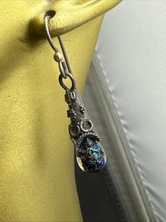 Sterling Silver Hand Blown Glass 925 Pierced Dangle Earrings