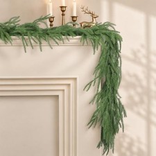 2 Pcs 6 Ft Christmas Garland, Artificial Norfolk Pine Garlands, Real Touch Winte