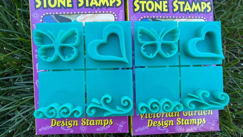 MARIPOSA 🦋 CORAZÓN ❤️ LIBÉLULA Y FLOR 🌺 Y ONDAS 🌊 SELLOS DE CEMENTO - ¡JUEGO DE 2! Foto 2 de 4