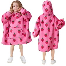 Kids Wearable Blanket Hoodie, Oversized Sherpa Wearable Blanket with Hood Poc...