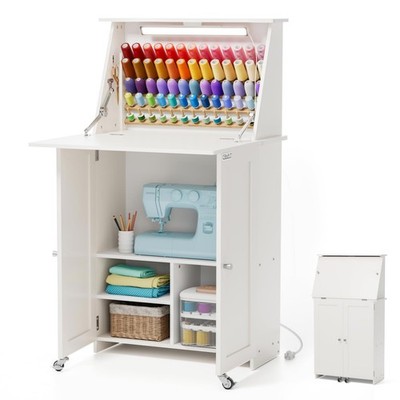 Crafit Sewing Table, Sewing Machine Desk with Under Cabinet Lights, Charging ...