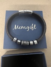 Men  s Brown Braided Leather Bracelet with Stainless Steel Beads  Clasp