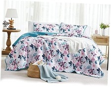 Quilts Queen Size- 3 Pieces Flower Reversible Quilt Queen 90X94" Purple