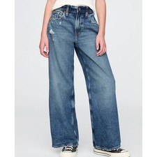 Gap Kids Girls High Rise Wide Leg Distressed Jeans Medium Wash Size 8 Low