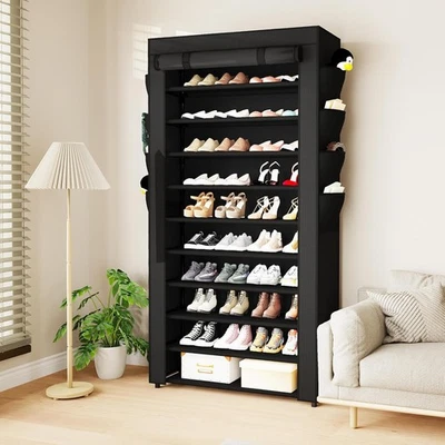 Mavivegue Shoe Rack with Cover 10Tier Tall Shoe Storage for 50-55 Pairs of Shoes