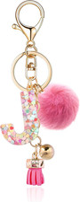 Resin Alphabet Initial Letter Keychain Keyring for Women Purse Handbags With Fur