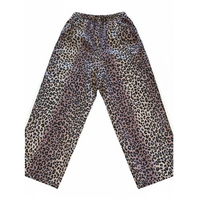 Leopard Print Wide Leg Pants - Brown, black with a hint of blue & white piping