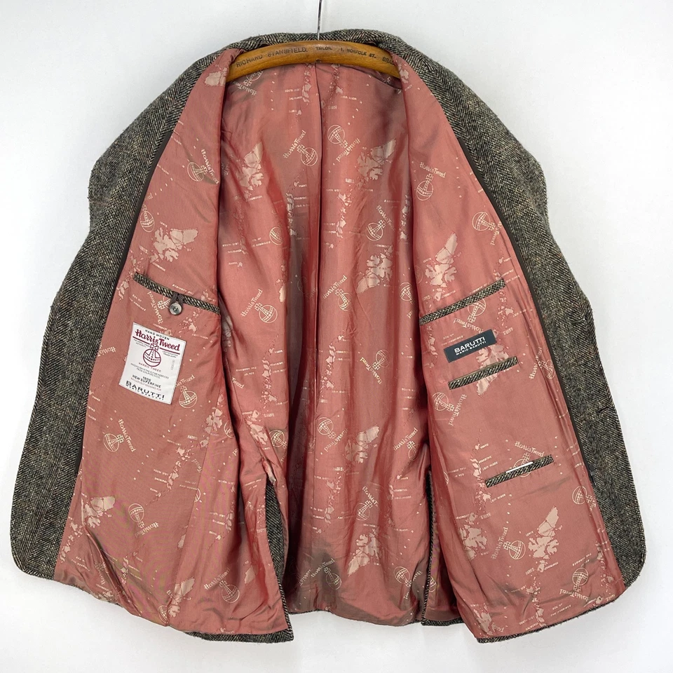 Harris Tweed Barutti Jacket Mens 44R Brown Wool Country Sports Shooting Blazer - Image 3 of 4