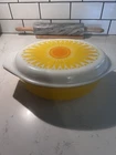 Vintage Pyrex Casserole Dish and Lid Daisy 1.5 Quart Divided Yellow Orange