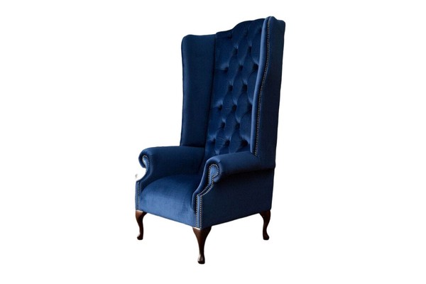 Sessel Chesterfield Couch Textil Lounge Polster Blau Luxus Ohrensessel-image