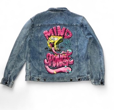 SpongeBob Mind Like A Sponge Denim Jean Jacket H&M Divided Men's Size Medium
