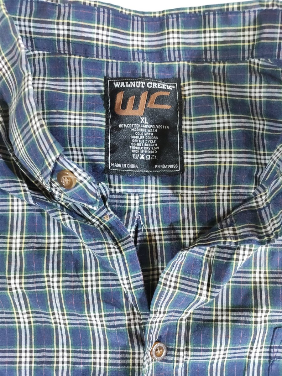 へへへ Walnut Creek Men Casual Polo Medium Plaided Button-down Longsleeve