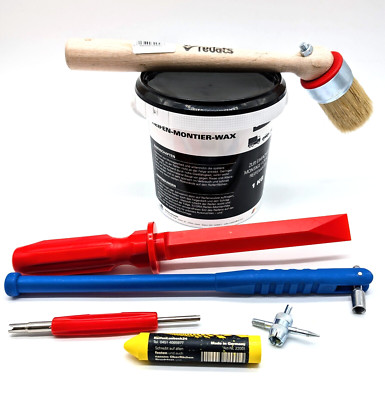 Reifen Montage Paste Set 1kg schwarz Reifenmontagepaste Pinsel Ventilausdreher