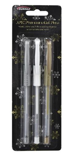 3 PACK PREMIUM GEL PENS GOLD WHITE SILVER SPECIAL OCCASION BIRO PENS | HYT - Picture 2 of 3