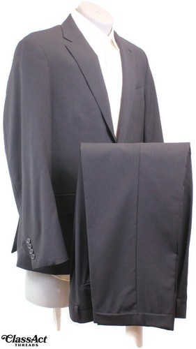 Paul Frederick 2 Piece Suit Black Wool Blend Stretch 2 Btn 42R Pleated 36" Waist