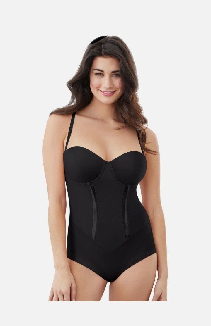 NWT Maidenform Flexees Easy-Up Firm Control Black Bodysuit Shapewear 34B