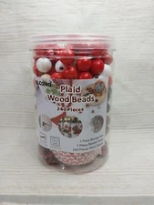 New! 240 Wood Beads String Buffalo Plaid Craft Kit Garlands Tags Christmas Gift