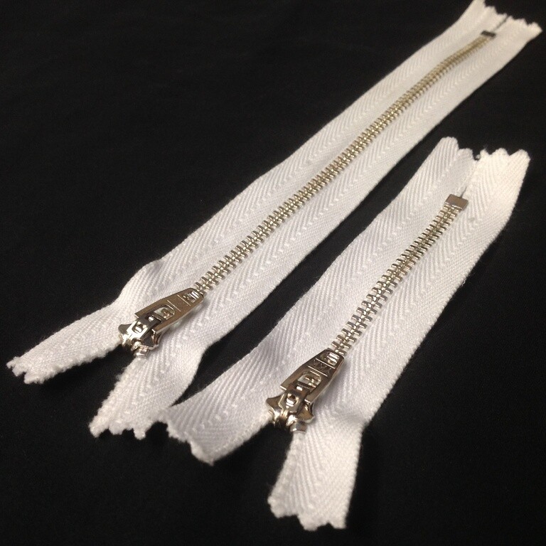 YKK Nickel #4.5 Closed Bottom Zippers White Cotton 3.5