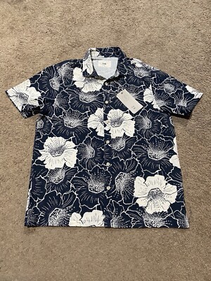 Folk Maui Short Sleeve Button Shirt Mens Size M Linen Blend Hawaiian Floral NWT