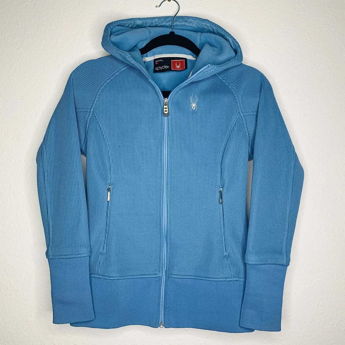Spyder Core Sweater Full Zip Jacket Womens Size Small Blue Pockets Fleece Lined