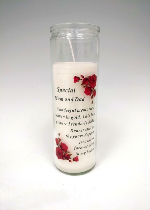 Mum & Dad Glass Vase Memorial Candle Remembrance Graveside Jar Candle Tribute
