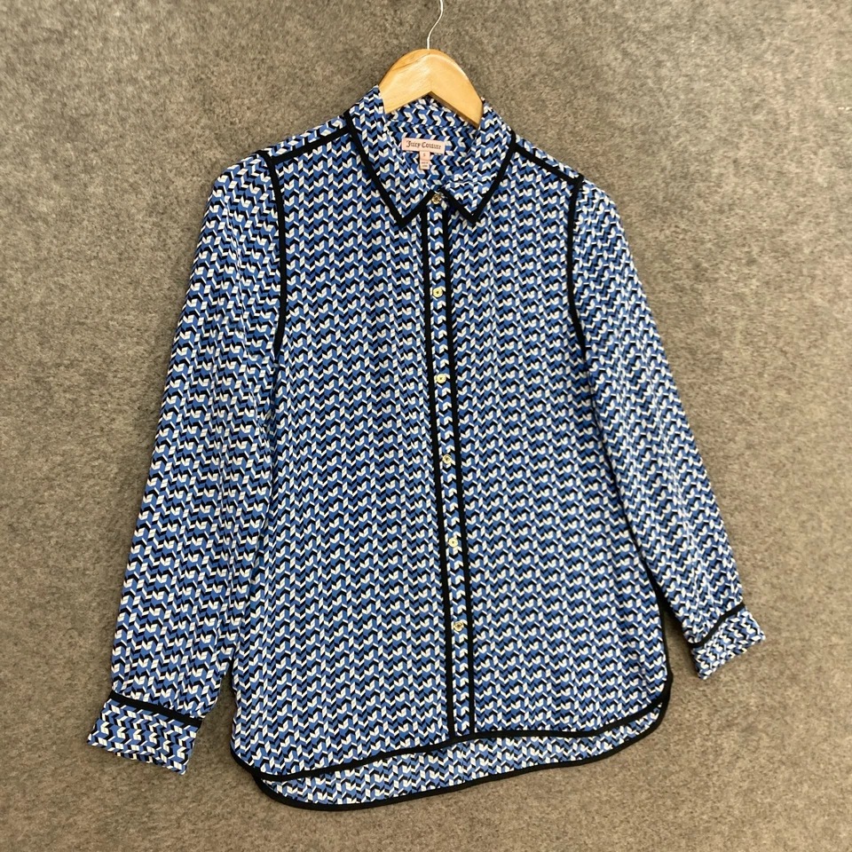 Juicy Couture шелковая блузка женщин маленький синий на пуговицах длинным рукавом 39520 - Изображение 2 из 4