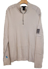Calvin Klein: Beige Long Sleeve Zipper Collar Sweater, Mens XXL Slim Fit