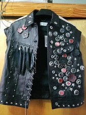 Coach Black Leather Cap Slv Custom Vest 215523jax Bottle Cap Floral Feather...