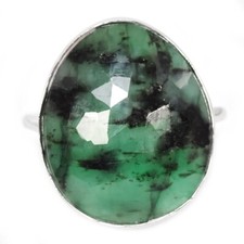 925 STERLING SILVER RING NATURAL GREEN EMERALD 21X17 MM. OVAL GEMSTONE SIZE 8.25