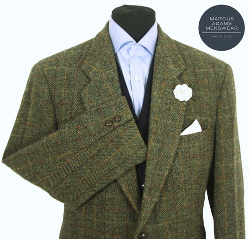 Harris Tweed Jacket Blazer 44R Country Windowpane Check Hacking Hunting Green