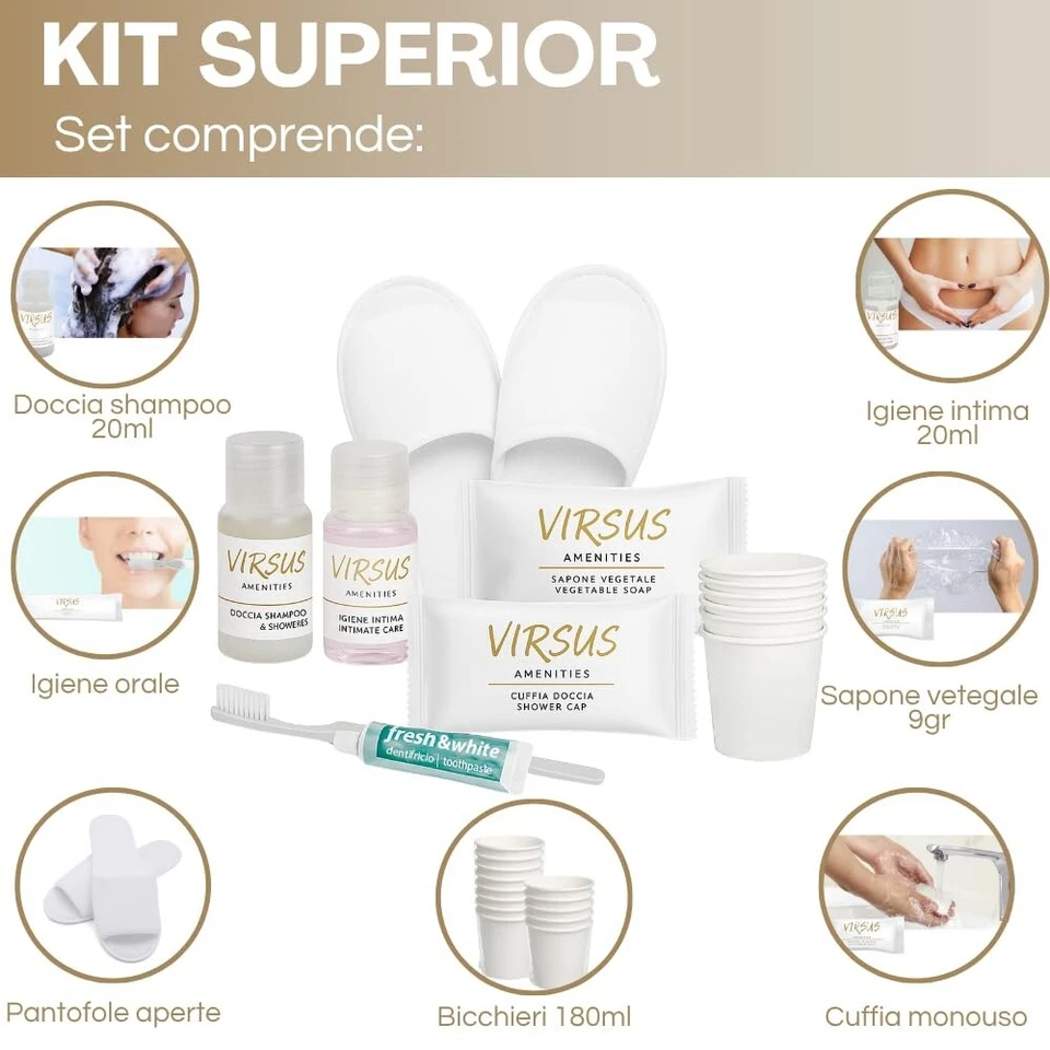 290 Pezzi KIT Cortesia Intimo Shampoo Pantofole Bicchieri Cuffie Saponette Denti - Immagine 2 di 4
