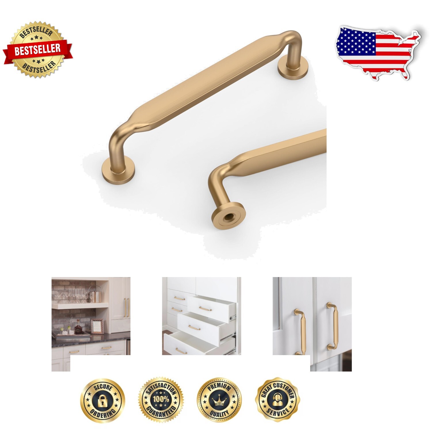 10 Pack of Champagne Bronze Pulls - Rustproof Handles for Cabinets & Drawers
