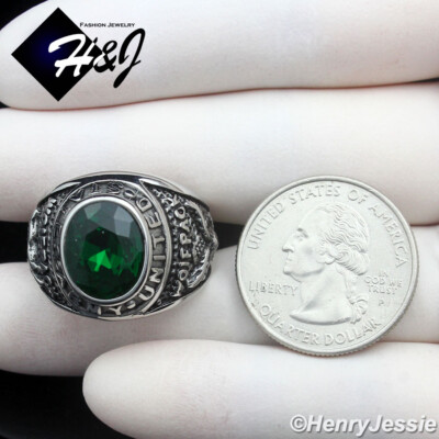 Stainless Steel US Army Military Green Rhinestone Silver/Black