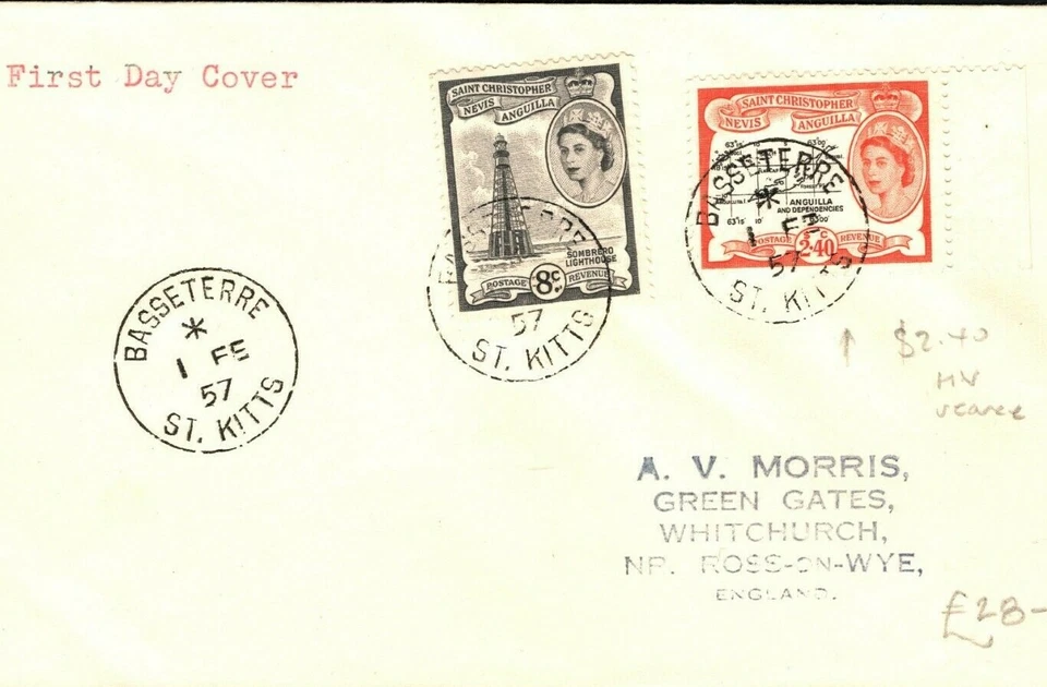 ST KITTS & NEVIS QEII FDC $2.40 Scarce High Value First Day Cover GB 1957 PB254 - Image 2 of 4