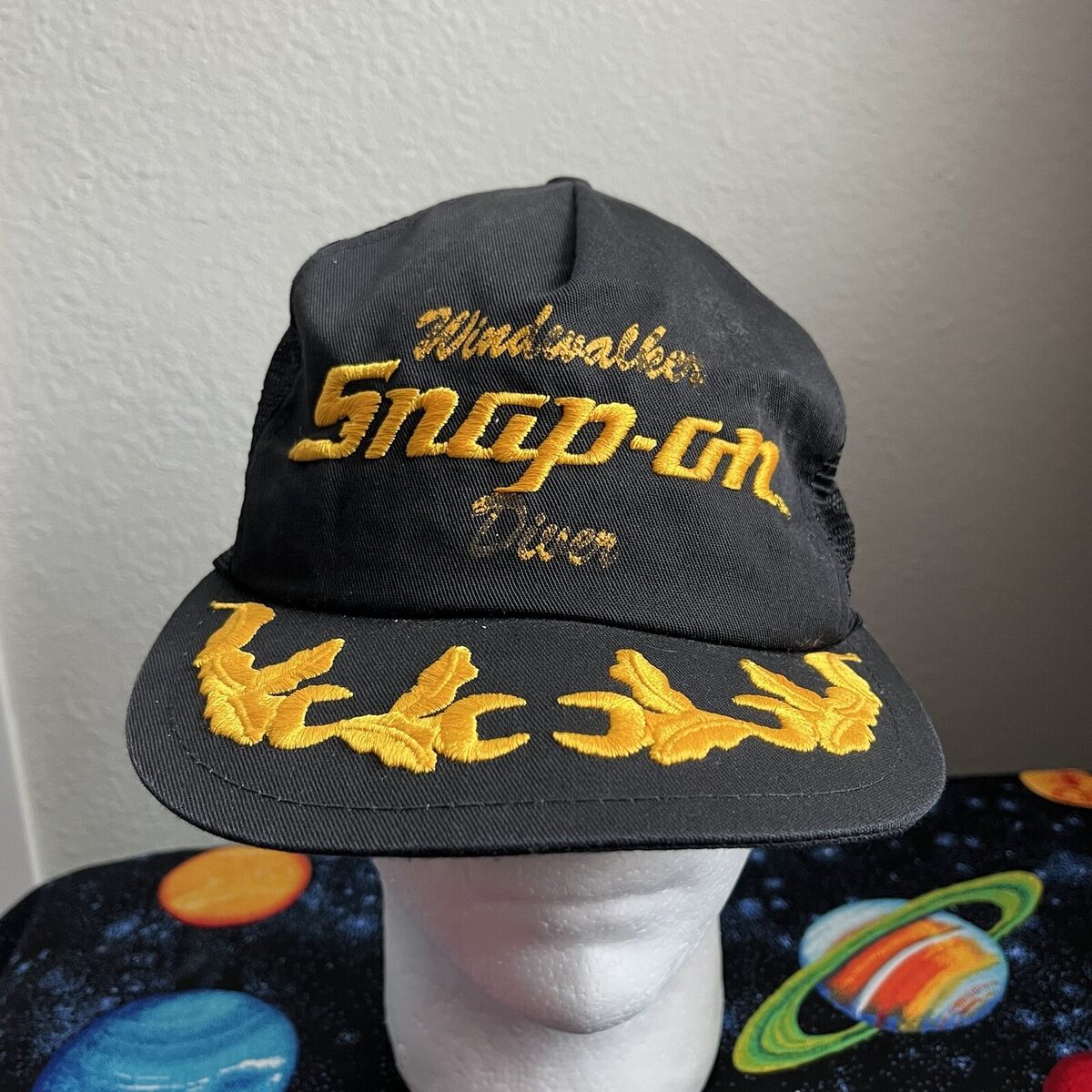 VINTAGE K Products Snap-On Cap Hat Mens Black Yellow Logo VINTAGE K Products Snap-On Cap Hat Mens Black Yellow Logo