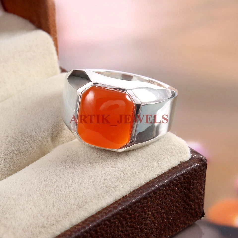 Natürlicher Roter Onyx Edelstein Mit 925 Sterlingsilber Ring Für Herren #4589 - Bild 3 von 3