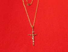 14KT GOLD PLATED CROSS CRUCIFIX CHARM PENDANT WITH 16 INCH ROPE NECKLACE - 2040