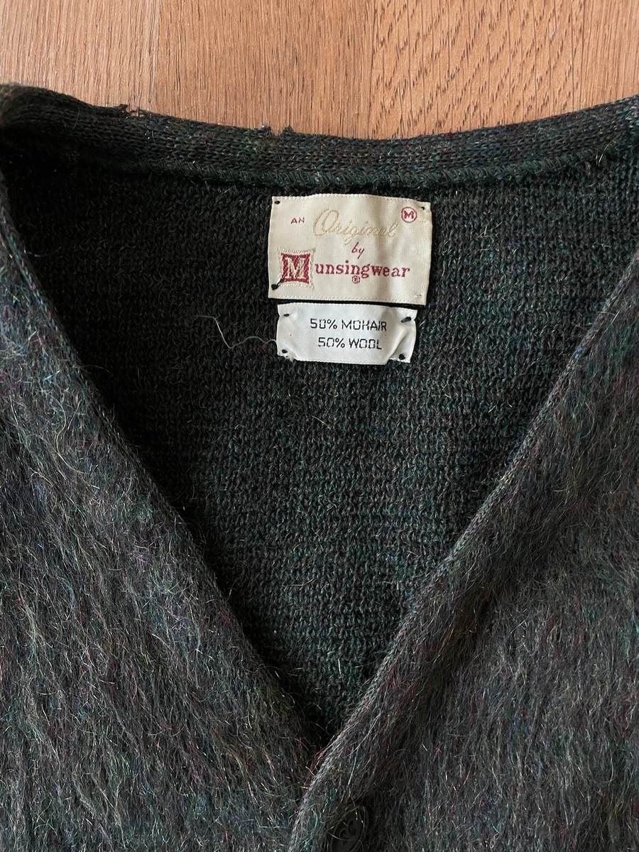 Vintage 60s Munsingwear Mohair Cardigan Cobain Sweater Fuzzy Grunge Men's Medium