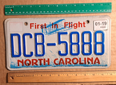 License Plate, North Carolina, Wright Bros. Plane, Passenger, Triple 8: DCB 5888