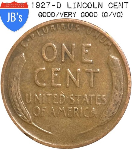 1927-D Lincoln Wheat Cent Penny - Circulated Good/Very Good (G/VG) - Afbeelding 2 van 4
