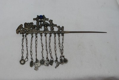 Very Fine Ornate Antique Peruvian Silver Metal  & Stones Hairpin MONKEY