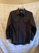 VTG Wrangler Xtra Long Tails Western Shirt Mens Black Long Sleeve Pearl Snap