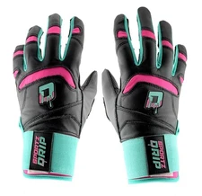 Sportz Drip Batting Gloves (Black/Pink) - Genuine Leather Gloves for Baseball...