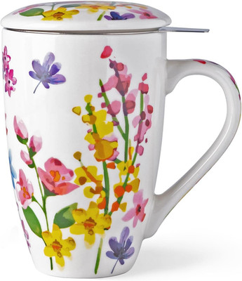 Tea Mug with Infuser and Lid, 18 Ounce Large Ceramic Loose Leaf Cup, Microwave,