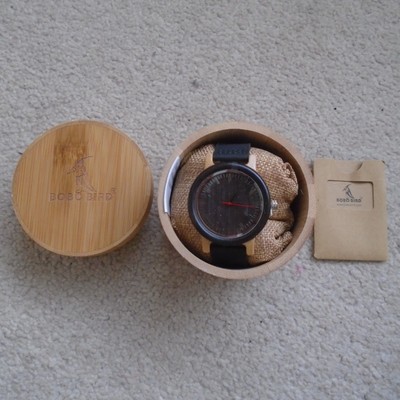 Bobo Bird Holz Kork Bambus Uhr Analog 46mm Schwarz NEU mit Box und Papieren
