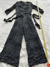 TAYLOR Black  Ivory Polka dots Wide Leg Tie Belt Wrap Top Jumpsuit Size 10