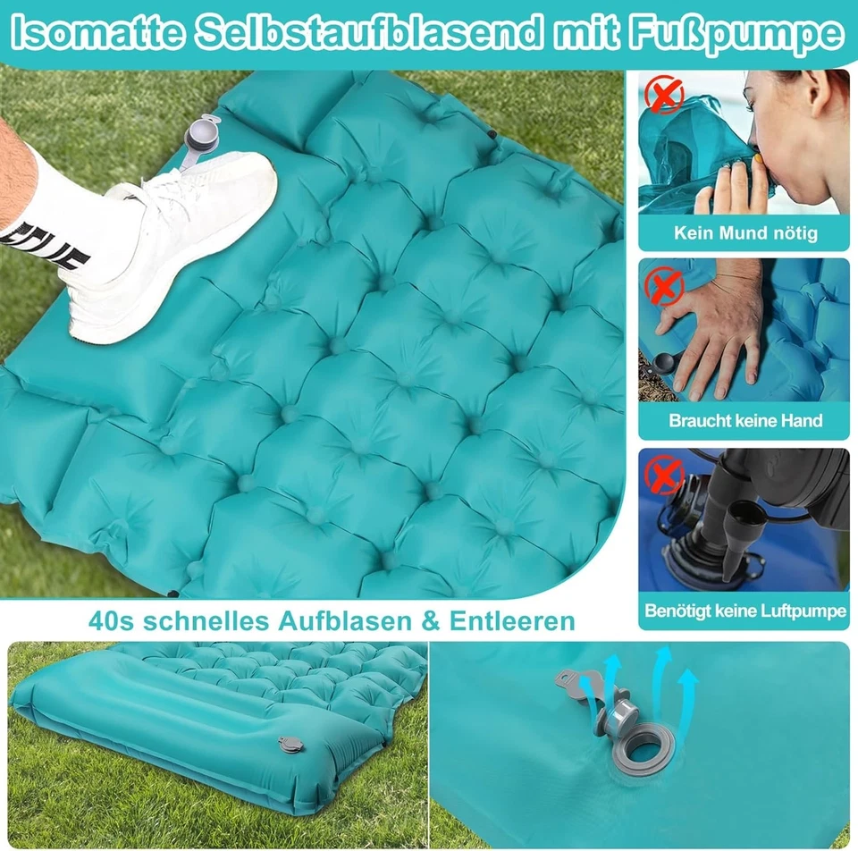 Isomatte Selbstaufblasend Ultraleichte Outdoor Campingmatte 10cm mit Fußpumpe - Bild 3 von 4